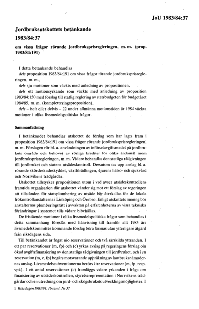 Omslaget till bet. 1983/84:JoU37