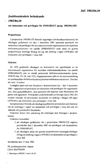 Omslaget till bet. 1983/84:JuU29