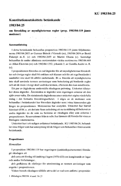 Omslaget till bet. 1983/84:KU25