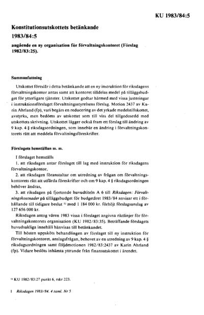 Omslaget till bet. 1983/84:KU5
