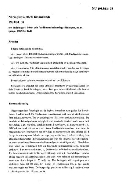 Omslaget till bet. 1983/84:NU38