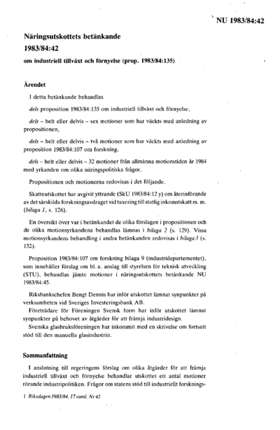 Omslaget till bet. 1983/84:NU42