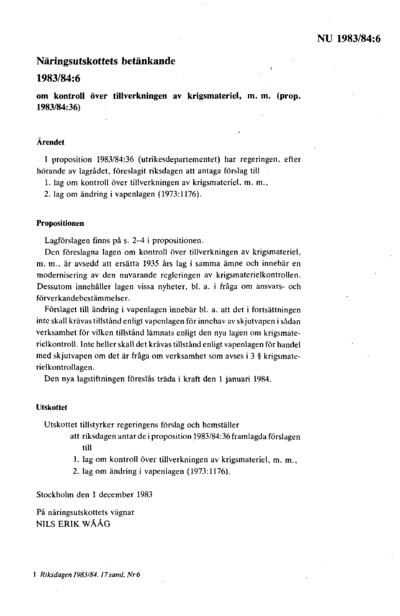 Omslaget till bet. 1983/84:NU6