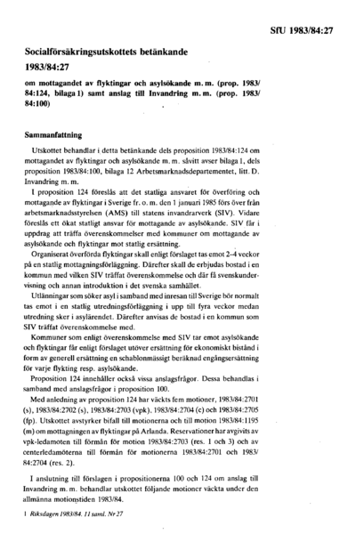 Omslaget till bet. 1983/84:SfU27