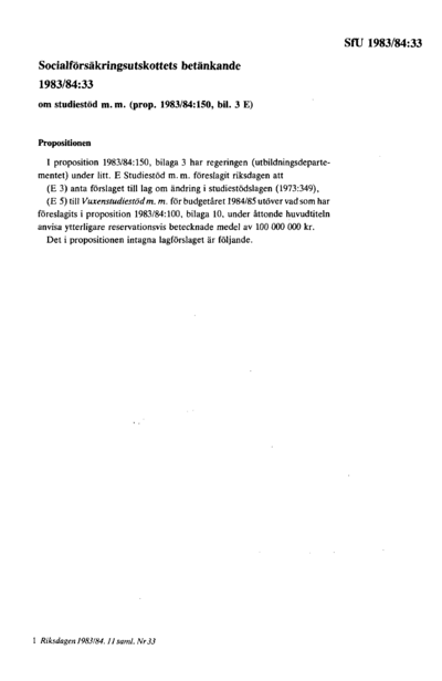 Omslaget till bet. 1983/84:SfU33