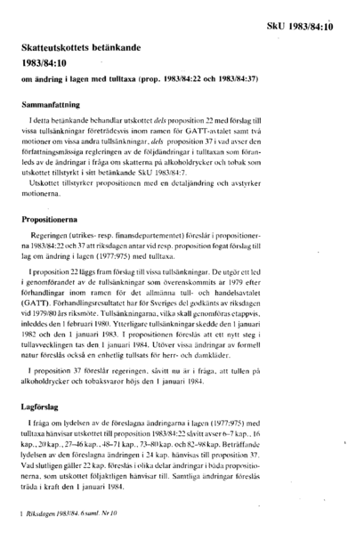 Omslaget till bet. 1983/84:SkU10