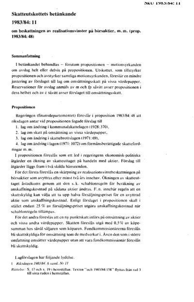 Omslaget till bet. 1983/84:SkU11