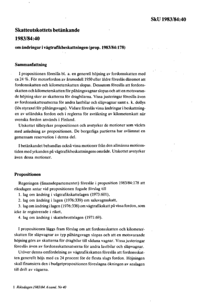 Omslaget till bet. 1983/84:SkU40