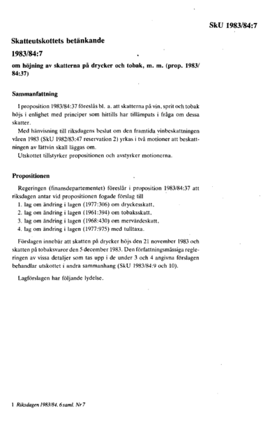 Omslaget till bet. 1983/84:SkU7