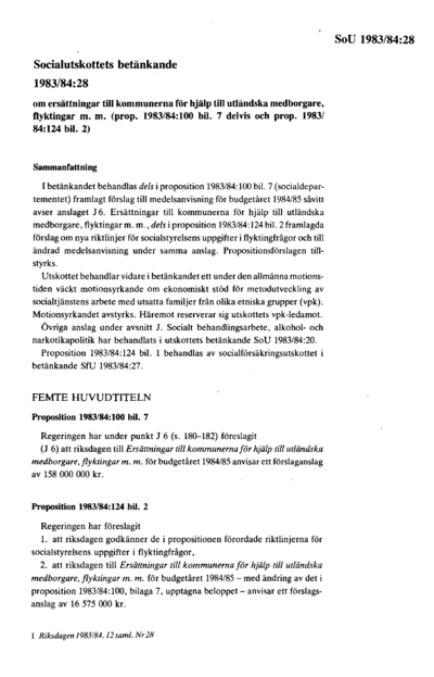 Omslaget till bet. 1983/84:SoU28