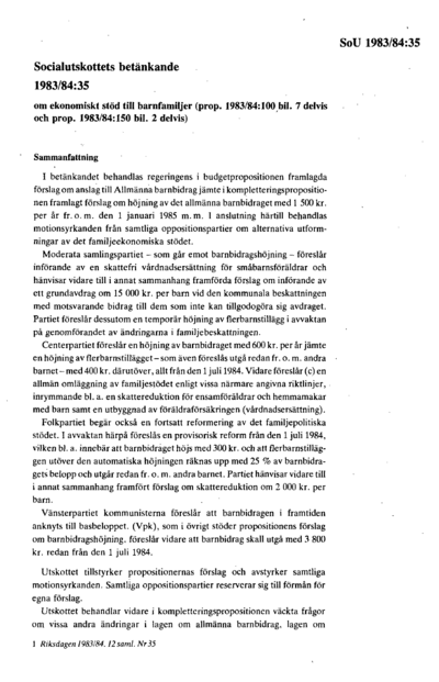 Omslaget till bet. 1983/84:SoU35