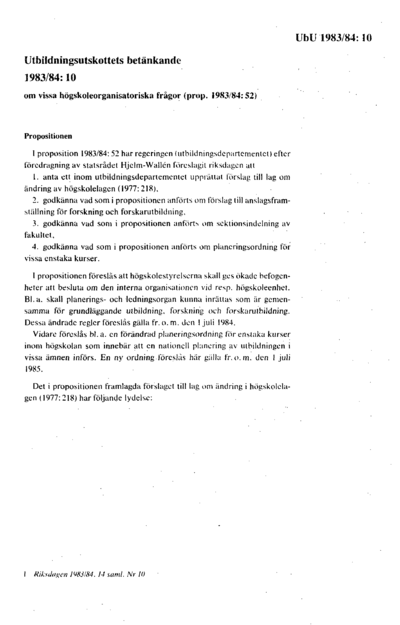 Omslaget till bet. 1983/84:UbU10