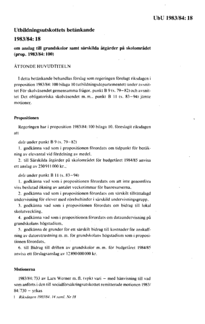 Omslaget till bet. 1983/84:UbU18