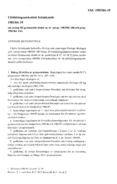 Omslaget till bet. 1983/84:UbU19