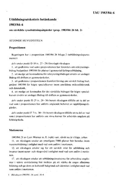 Omslaget till bet. 1983/84:UbU6