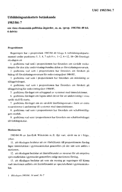 Omslaget till bet. 1983/84:UbU7