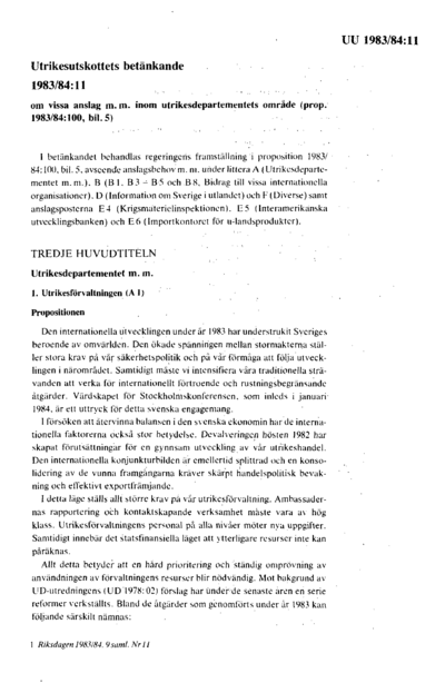 Omslaget till bet. 1983/84:UU11