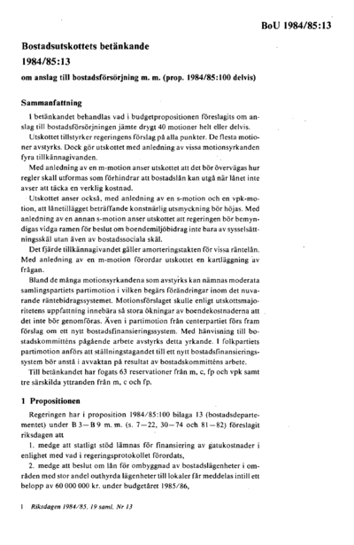 Omslaget till bet. 1984/85:BoU13