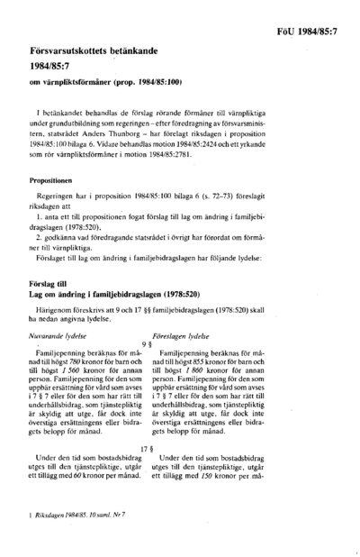 Omslaget till bet. 1984/85:FöU7