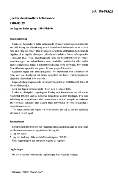 Omslaget till bet. 1984/85:JoU29