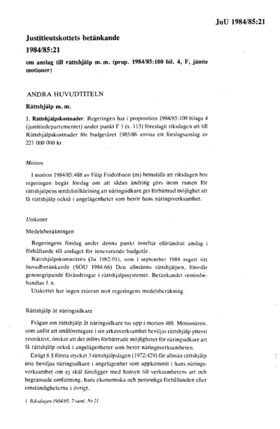Omslaget till bet. 1984/85:JuU21