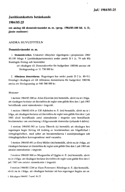 Omslaget till bet. 1984/85:JuU25