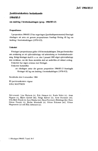 Omslaget till bet. 1984/85:JuU5