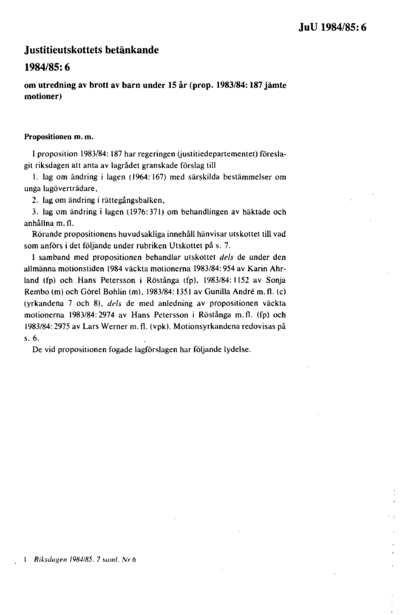 Omslaget till bet. 1984/85:JuU6