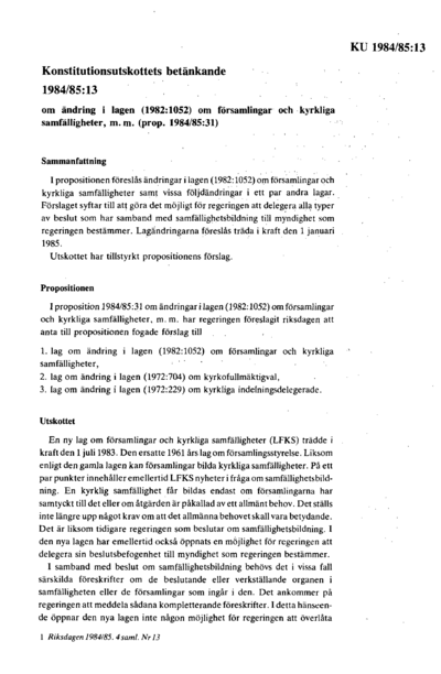 Omslaget till bet. 1984/85:KU13