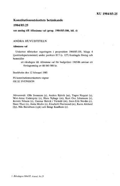 Omslaget till bet. 1984/85:KU25