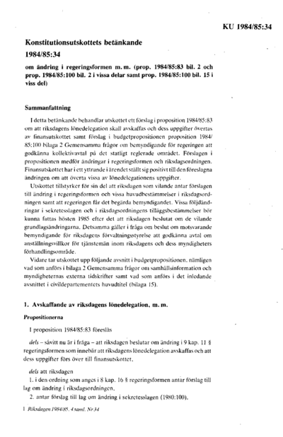 Omslaget till bet. 1984/85:KU34