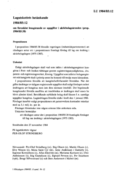 Omslaget till bet. 1984/85:LU12