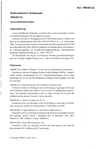 Omslaget till bet. 1984/85:SkU36
