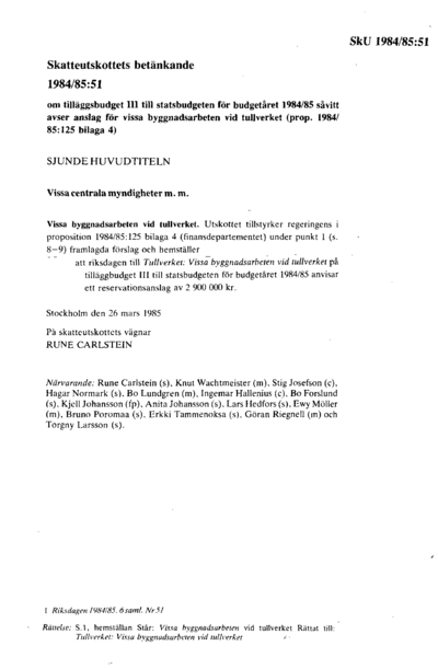 Omslaget till bet. 1984/85:SkU51