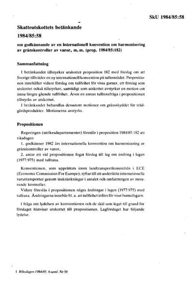 Omslaget till bet. 1984/85:SkU58