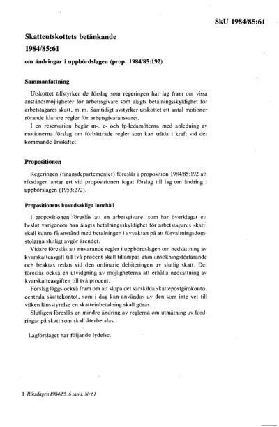 Omslaget till bet. 1984/85:SkU61