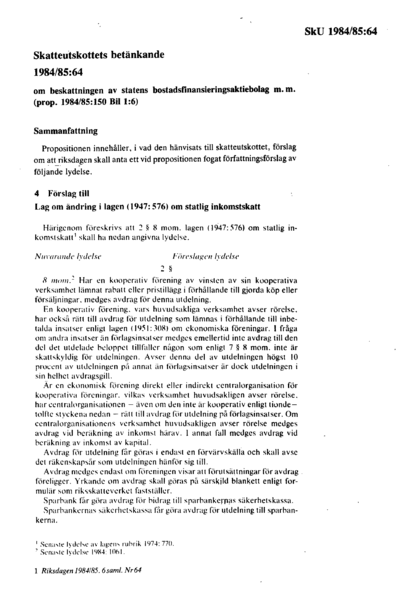 Omslaget till bet. 1984/85:SkU64
