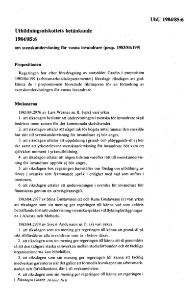 Omslaget till bet. 1984/85:UbU6