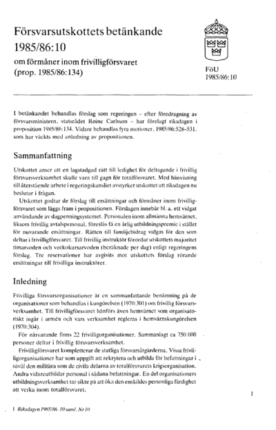 Omslaget till bet. 1985/86:FöU10