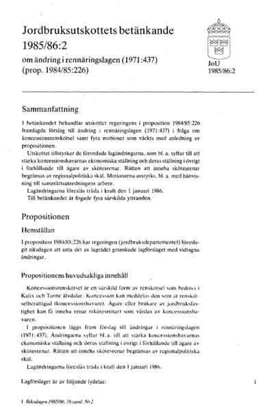 Omslaget till bet. 1985/86:JoU2