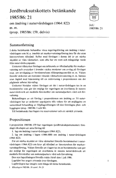 Omslaget till bet. 1985/86:JoU21