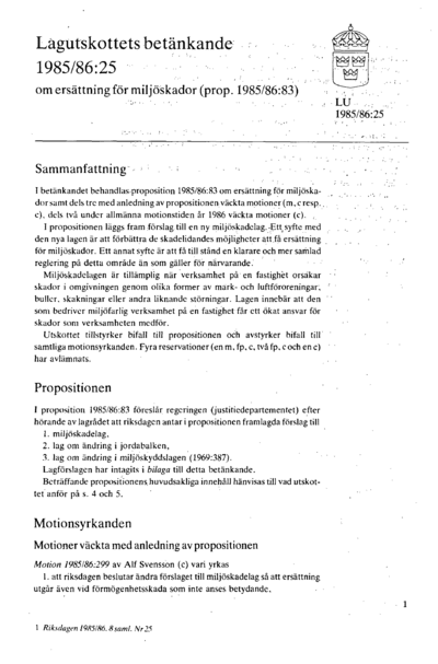 Omslaget till bet. 1985/86:LU25