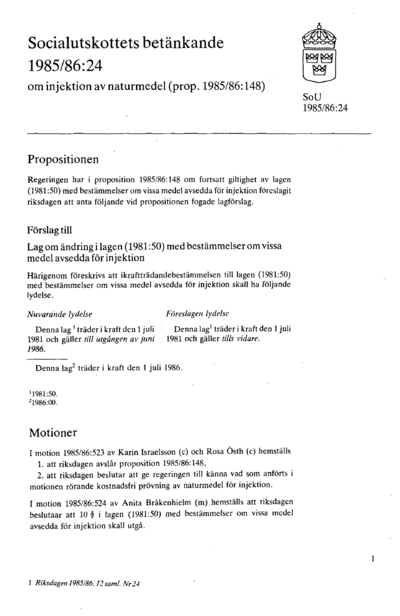 Omslaget till bet. 1985/86:SoU24