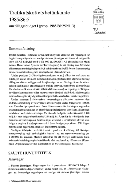 Omslaget till bet. 1985/86:TU5