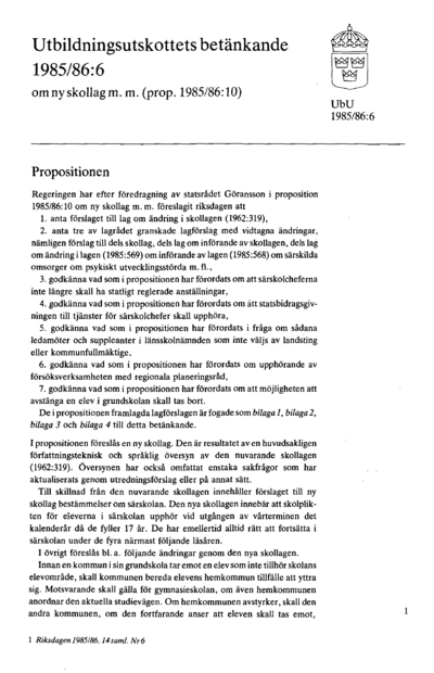 Omslaget till bet. 1985/86:UbU6