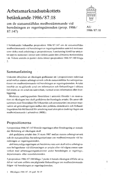 Omslaget till bet. 1986/87:AU18