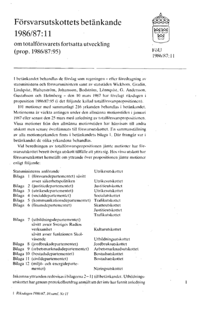 Omslaget till bet. 1986/87:FöU11