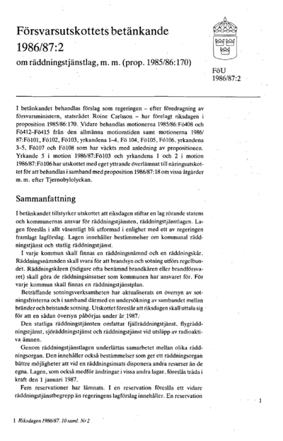 Omslaget till bet. 1986/87:FöU2