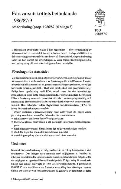Omslaget till bet. 1986/87:FöU9