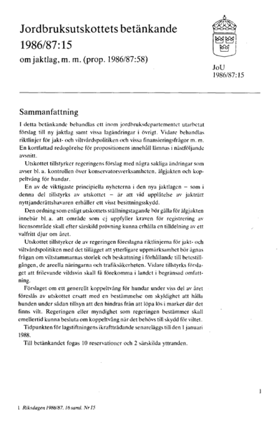 Omslaget till bet. 1986/87:JoU15
